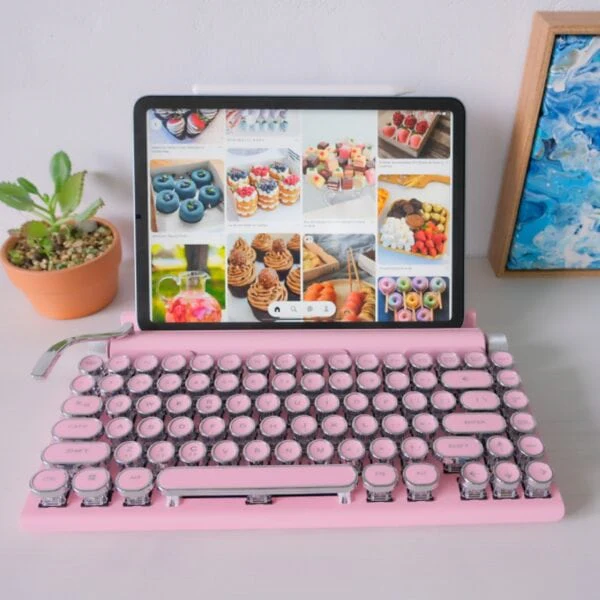 Classic Typewriter Bluetooth Keyboard with Stand – Pink