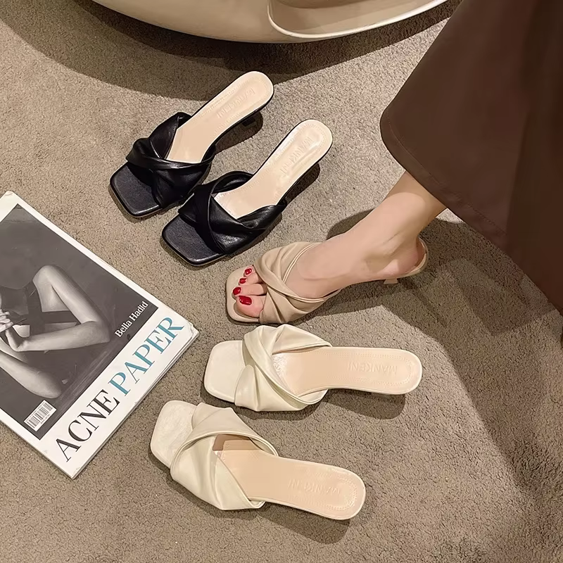 Sexy Pointed Toe Mule High Heels Women Slipper Fashion Mixed Color Slip On Slides Summer Party Stripper Sandal Shoes