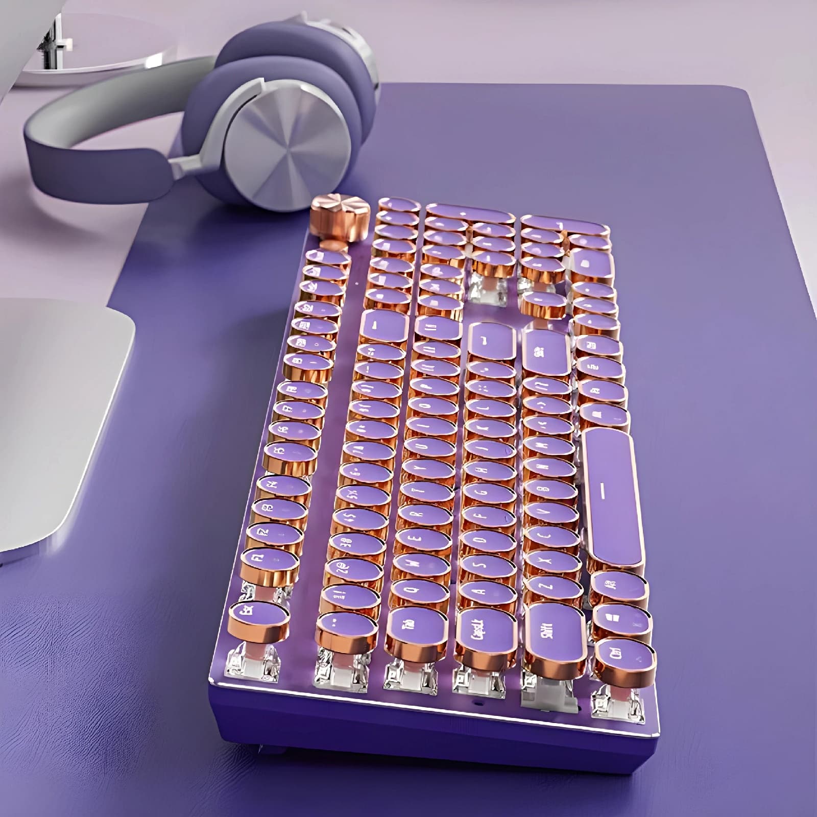 Retro Typewriter Bluetooth Keyboard 2S – Lavender Purple
