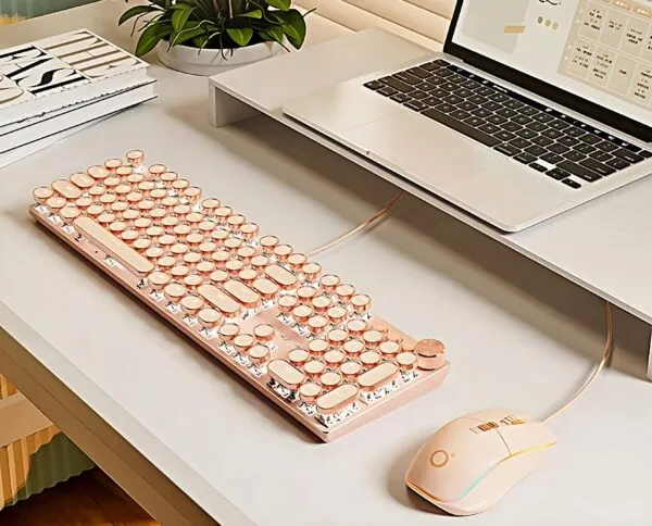 Retro Typewriter Wired Keyboard and Mouse Set 2S – Milk Tea Cream