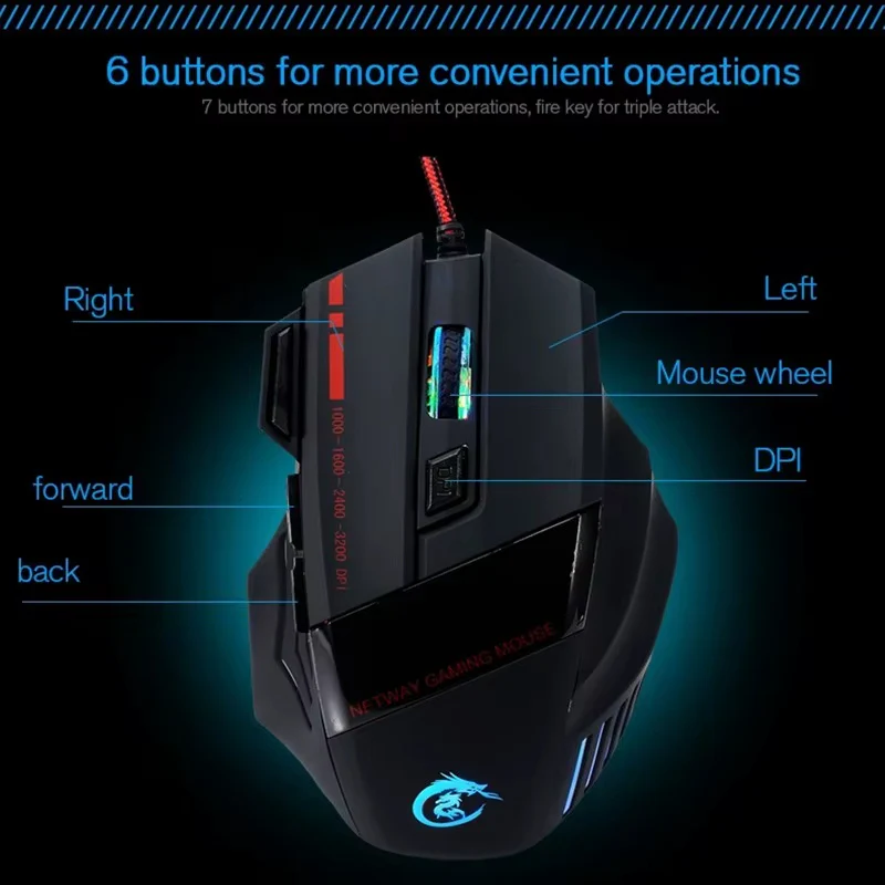 Professional High DPI 5500 LED Rainbow Light Gaming Mouse USB Wired Gaming Mice for Laptop Desktop Computer Gaming Mouse