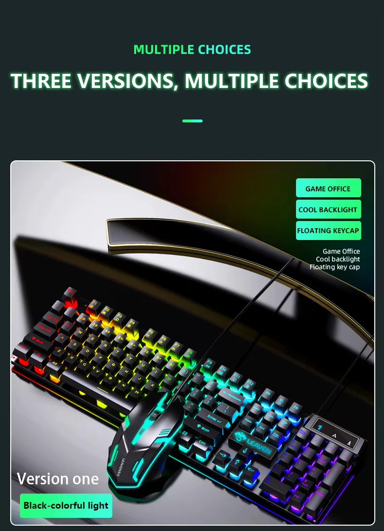 RGB Lighting Desktop Game Combo Set Home Mouse and Mechanical Keyboard with Wired Connection Keyboard and Mouse