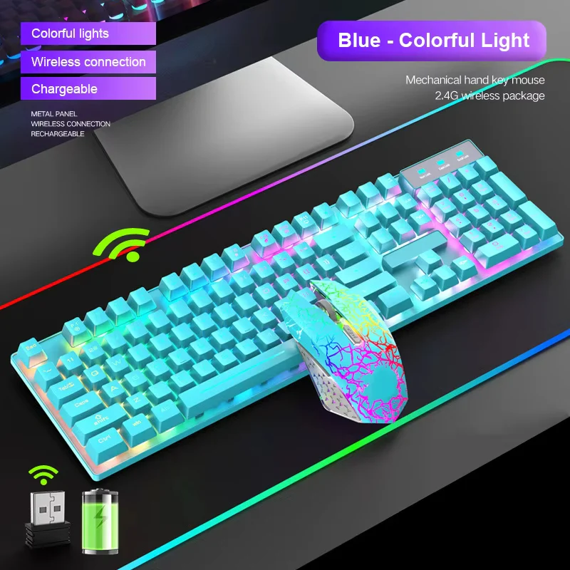 RGB Lighting Desktop Game Combo Set Home Mouse and Mechanical Keyboard with Wired Connection Keyboard and Mouse