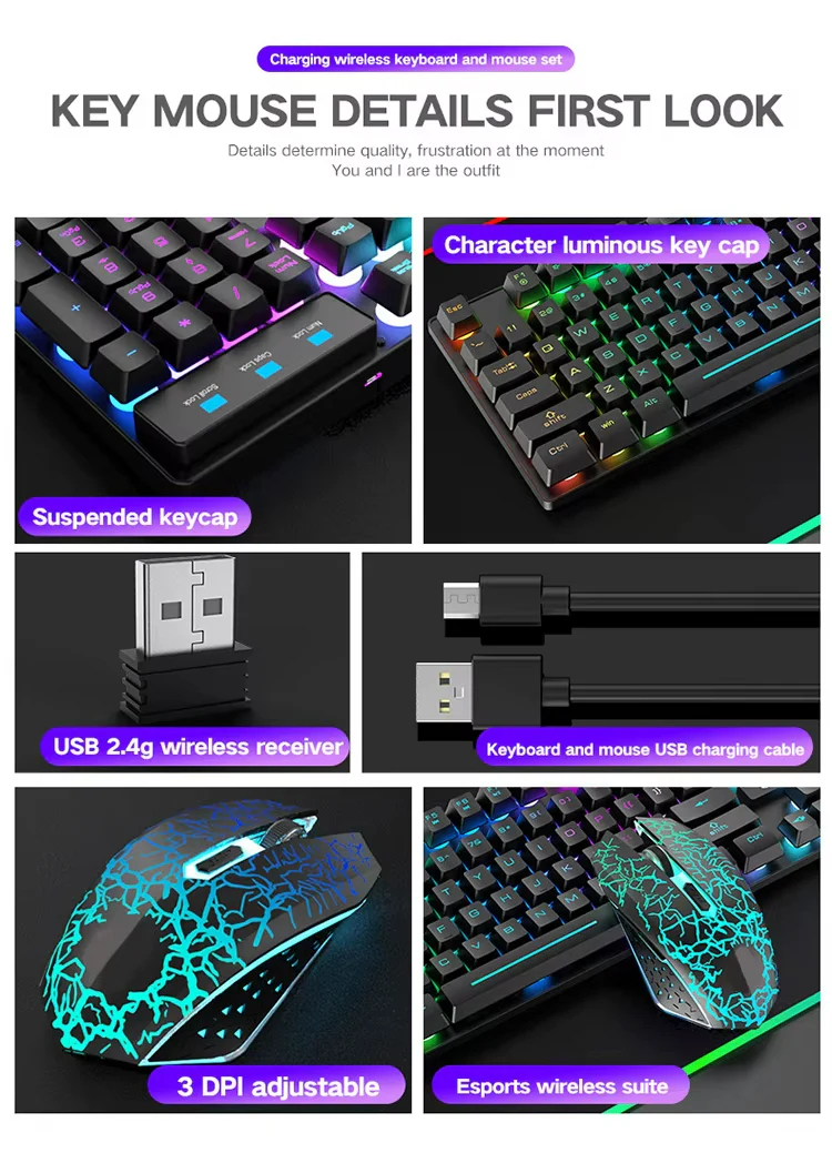 RGB Lighting Desktop Game Combo Set Home Mouse and Mechanical Keyboard with Wired Connection Keyboard and Mouse